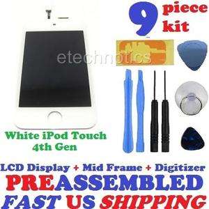 WHITE LCD DISPLAY SCREEN+GLASS DIGITIZER Assembly for iPod Touch 4th 