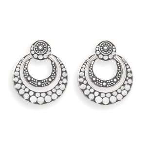  Oxidized Dot Design Open Circle Post Earrings Jewelry