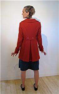 vtg mod red wool blend fitted pea winter coat S M 6  