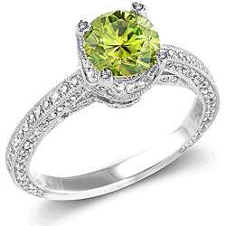   TDW Green Color Enhanced Diamond Ring (I1) (Size 7)  Overstock