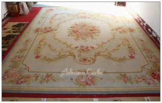   BLUE CREAM French Aubusson Area Rug SHABBY PINK CHIC ROSES Wool Woven