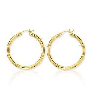  14k Yellow Gold 1 5/8 in, 3mm Large Hoop Earrings Jewelry