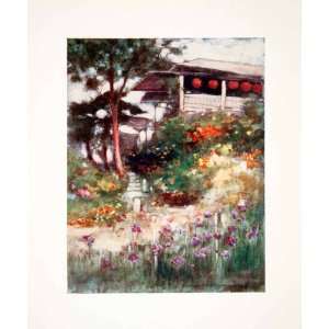 1905 Color Print Mortimer Menpes Oriental Art Japanese Iris Garden 