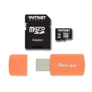  16GB Patriot microSDHC Memory Card + USB Reader (Orange 