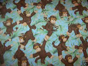 Brown Monkey Jungle Monkeys Fleece Fabric Green 2 Yd L  