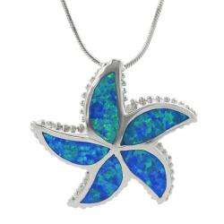 Sterling Silver Blue Opal Starfish Necklace  