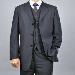 Carlo Lusso Mens Black 3 Button Vested Suit  