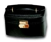 New In Box Oval Genuine Black Leather Jewelry Box Case w Folding Tray 