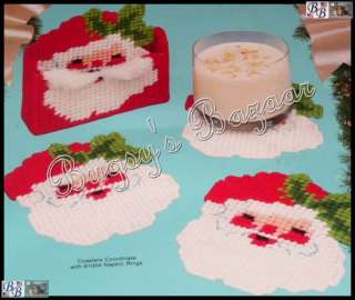 Bucilla 5 SANTA Coasters & Holder Plastic Canvas Needlepoint Christmas 