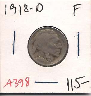 1918 D Buffalo Nickel Five Cent Fine A398  