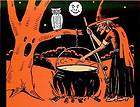 Halloween Witch Brewing Pot Anthropomorphi​c Tree Owl • Repro 