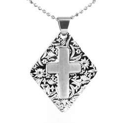   Brushed and Polished Cross Center Engraved Necklace  