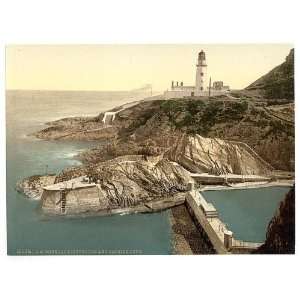   Reprint of Douglas Lighthouse and bathing cove, Isle of Man, England