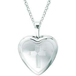 Sterling Silver Heart shaped Cross Locket Necklace  Overstock