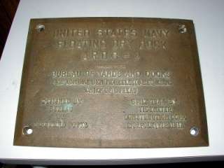 1944 US NAVY Floating Dry Dock   Cast Brass   Builders Plate ARDC 4 