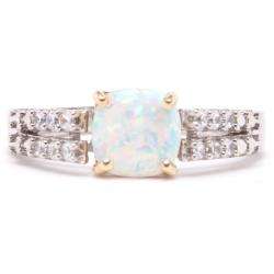 Sterling Silver/ 10k Gold and Created Opal and Cubic Zirconia Ring 