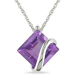 10k White Gold Square Amethyst Necklace  