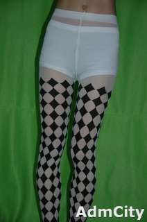   opaque diamond checker tights pantyhose black/white one size  
