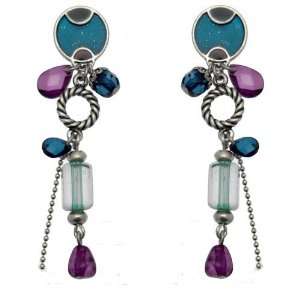 Acosta Jewellery   Blue & Purple Enamel with Bead   Long Drop Fashion 