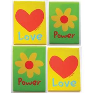 Refrigerator Magnet Set of 4 Magnets Heart Love and Flower Power Fun 