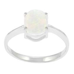 Sterling Silver Created White Opal Solitaire Ring  