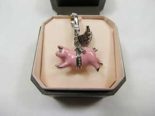 Juicy Couture Pink Silver Flying Pig Charm 4 Bracelet Necklace 