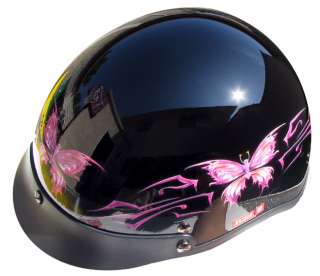 PINK BUTTERFLY Gloss Womens Ladies DOT Motorcycle Half Helmet NEW 