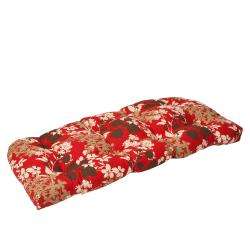   Outdoor Red/ Brown Floral Wicker Loveseat Cushion  Overstock