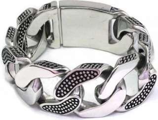 HEAVY 9 30mm 195G CURB Etched Stainless Steel Bracelet  
