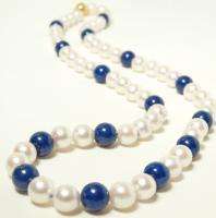 PEARL NECKLACE   Deep Blue Lapis Stone & Pearl Necklace 21   CUSTOM 