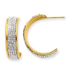  14k 6mm Crystal Half Hoop Post Earrings Jewelry