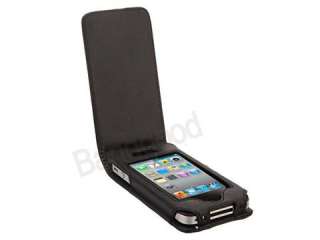 Black Flip Leather Pouch Case Cover for iPhone 4 4S 4G 4th GEN  
