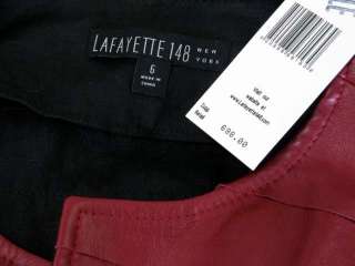 New Lafayette 148 $698 Wine Short Ruffle Leather Jacket Blazer 6 Linen 