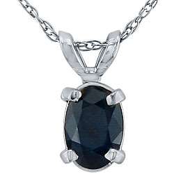 14k White Gold Oval Blue Sapphire Necklace  
