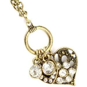  Gold Tone Dangling Heart Charm Necklace Jewelry
