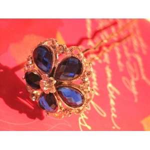    Fashion Rhinestone Flower Hair Pin   Blue With Bonus Beauty