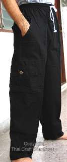 Black 100% Cotton Thai Craft Baggy CARGO Pants size L  