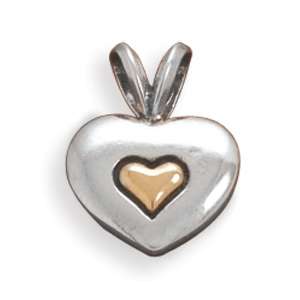 14 Karat Gold and Sterling Silver Heart Pendant  