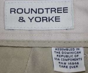 Roundtree & Yorke sz 36 x 29 Mens Khaki Pants 3A20  