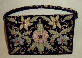 Handmade India Jeweled Beaded Flower Purse Handbag  
