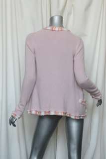   Pink Knit Sweater Cardigan/Blazer Jacket+Striped Fringe Trim S  