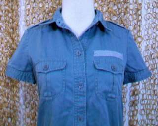 MARC JACOBS Womens Gray Blue Button Up Military Short Sleeve Shirt sz 