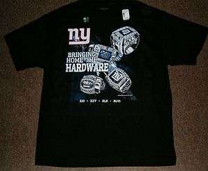NY Giants tee shirt 4 time Super Bowl Champions XLVI rings NFL Reebok 