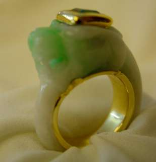 60s Style 18K Gold Imperial Jadeite Jade Dragon Ring 8  