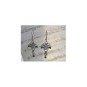   Celtic Cross Earrings   Stainless Steel Chainmaille 