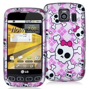  LG OPTIMUS S LS670 2D CUTE SKULL ON PINK PLAID CASE Cell 