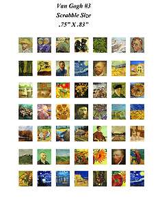 Vincent Van Gogh Paintings Collage Sheet Scrabble Tiles Size .75 X 