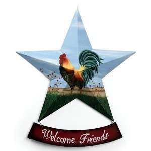  Rooster Welcome Friends Metal Hanging Star (18 Inch)