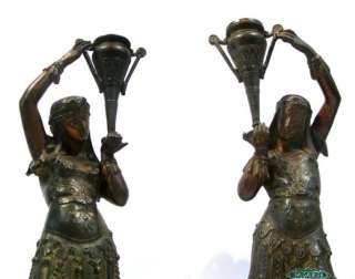 Pair Of French Bronze Patinated Spelter Figural Candlesticks Ca 1880 