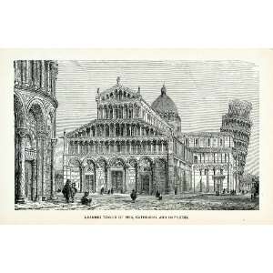 com 1888 Wood Engraving Leaning Tower Cathedral Baptistry Pisa Italy 